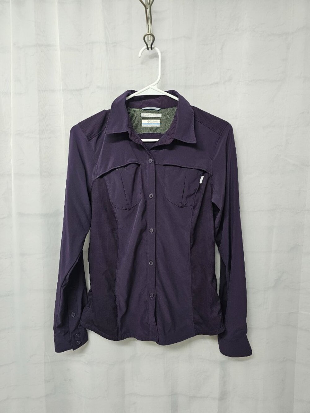 Columbia Omni-Shade Blouse Purple Button Up Roll Tab Gorpcore S - Picture 8 of 12